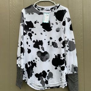 NWT Cow Print Thumb Cuff Sweater